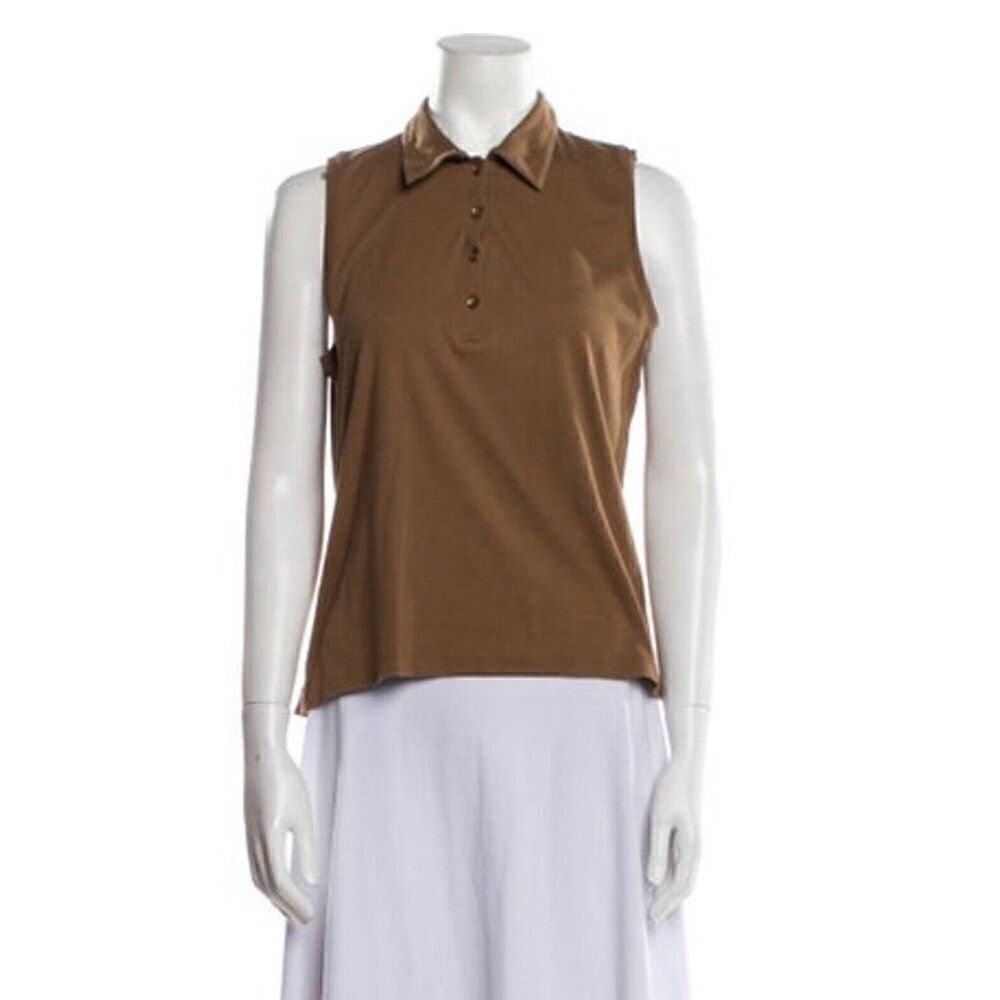 white & warren Authentic womens solid brown tank top polo medium